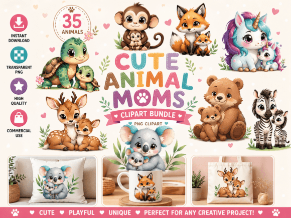 Celebrate Motherhood with 35 Adorable Animal Moms Clipart