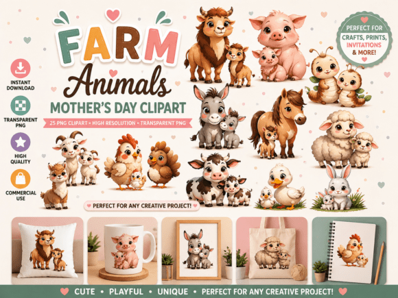 Charming Farm Animal Moms Clipart for Heartfelt Designs