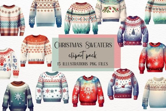 Christmas Sweaters: Whimsical Watercolor Design Assets
