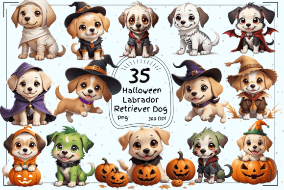 Spooky Labrador Clipart: Festive Design Assets