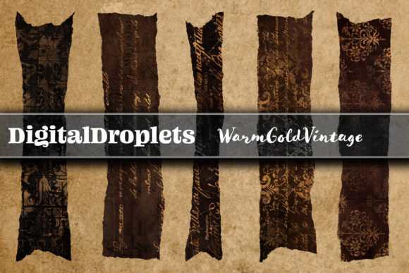 Warm Gold Vintage Washi Tapes: 180 Digital Design Assets