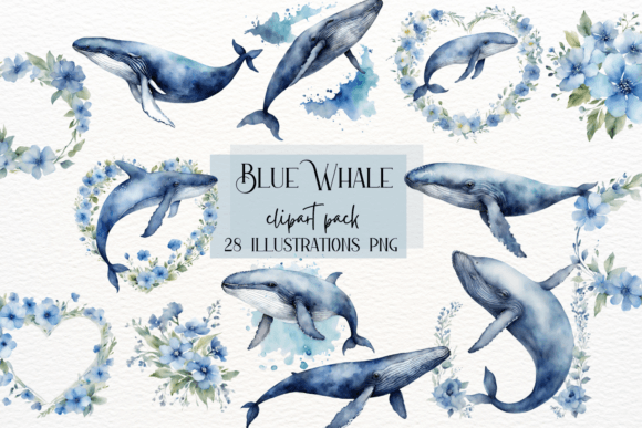 Watercolor Blue Whales: Oceanic Art for Designers