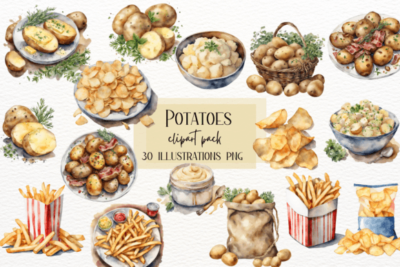 Watercolor Potato Clipart: French Fries for Creative Design