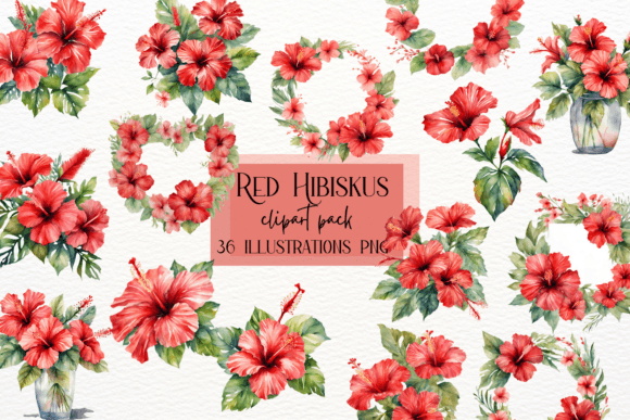 Watercolor Red Hibiscus Clipart: Vibrant Tropical Design
